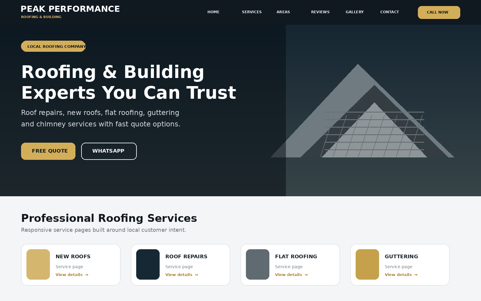 Peak Performance Roofing and Building website preview